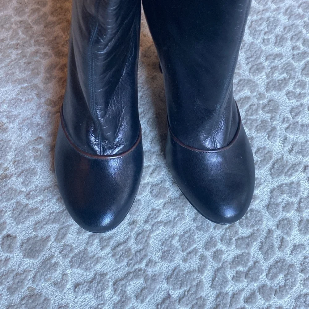 NWOB Claudia Ciuti Italian-Made Over-the-Knee Black Leather Heeled Boots, size 7